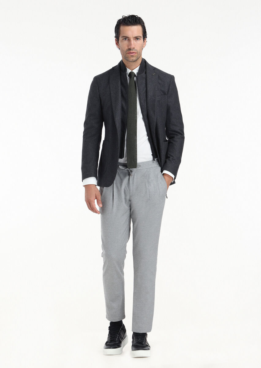 Antrasit Düz Zeroweight Slim Fit Yün Karışımlı Ceket - 1