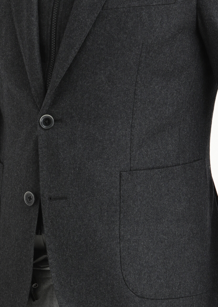 Antrasit Düz Zeroweight Slim Fit Yün Karışımlı Ceket - 4
