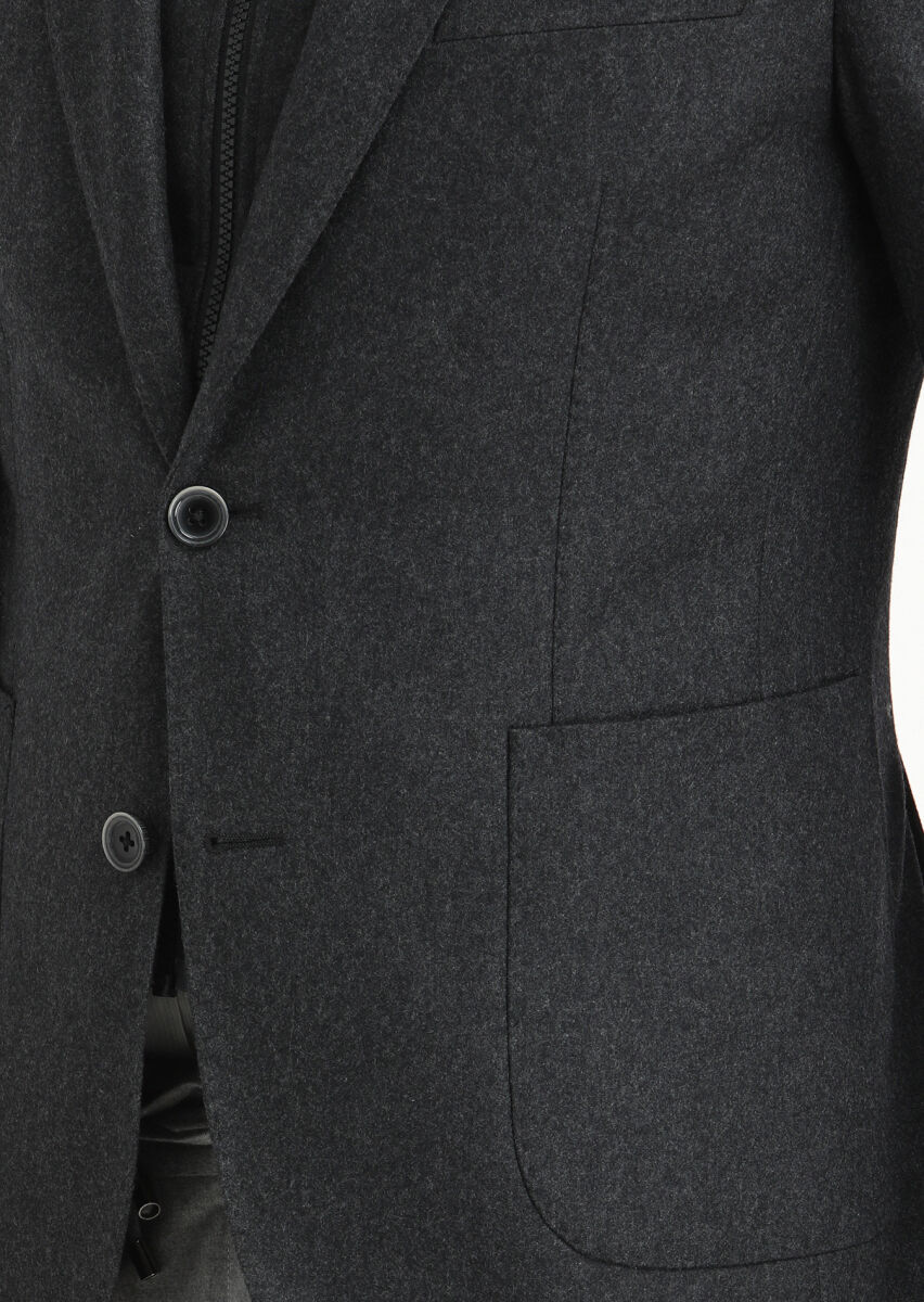 Antrasit Düz Zeroweight Slim Fit Yün Karışımlı Ceket - 4
