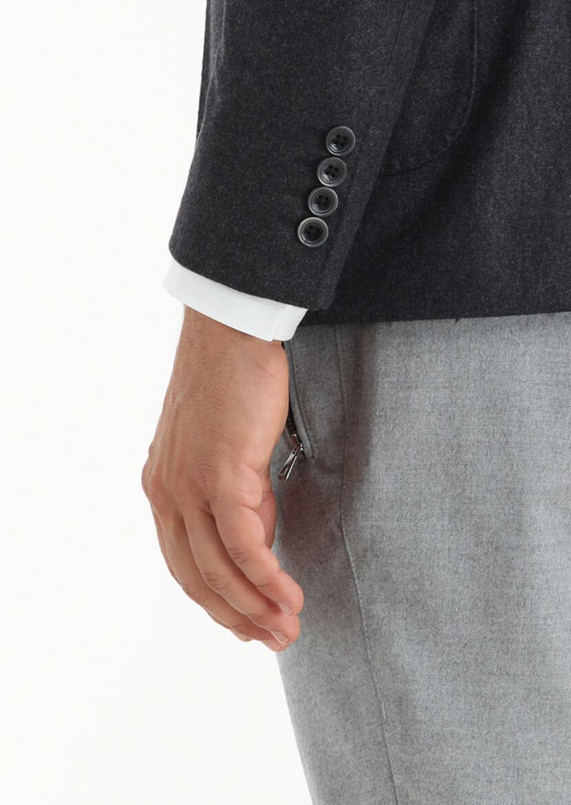 Antrasit Düz Zeroweight Slim Fit Yün Karışımlı Ceket - 5