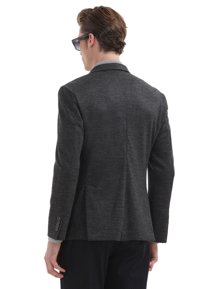 Antrasit Düz Zeroweight Slim Fit Yün Karışımlı Örme Ceket - 6
