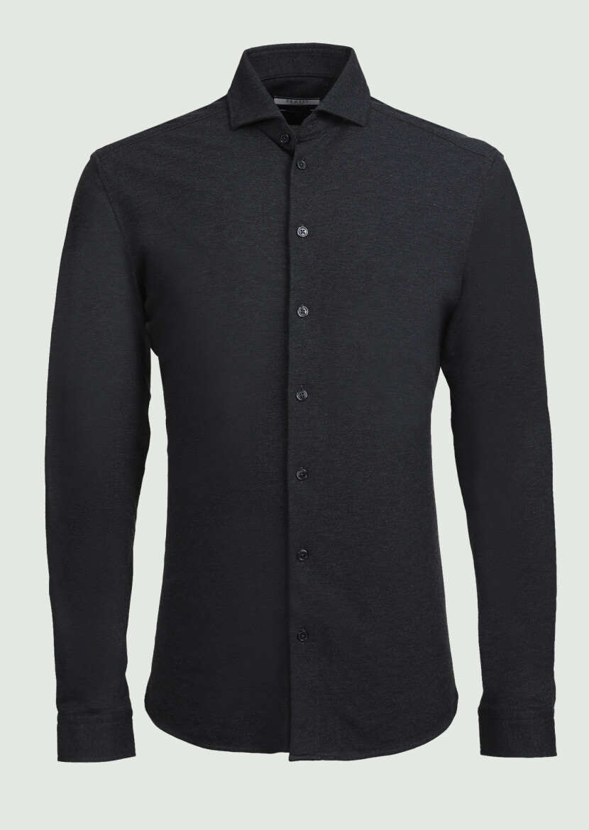 Antrasit Fitted Fit Uzun Casual %100 Pamuk Gömlek - 6