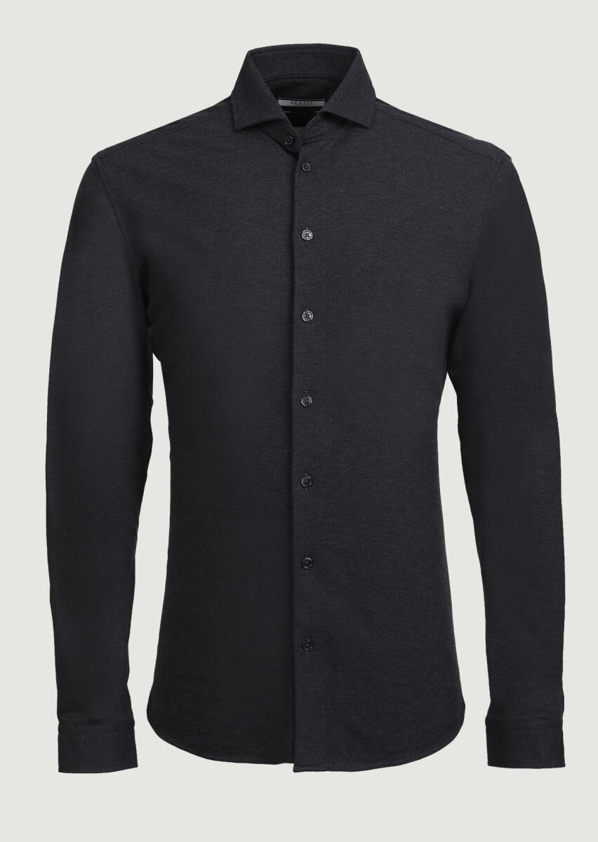 Antrasit Fitted Fit Uzun Casual %100 Pamuk Gömlek - 6