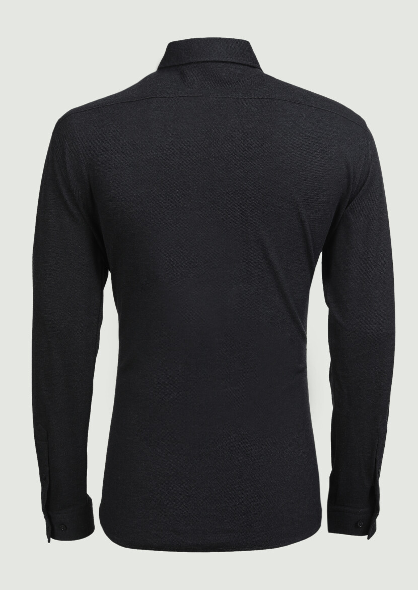 Antrasit Fitted Fit Uzun Casual %100 Pamuk Gömlek - 7