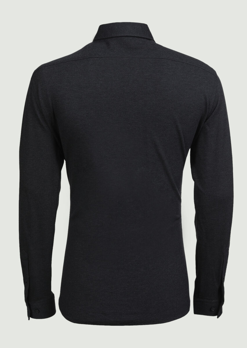 Antrasit Fitted Fit Uzun Casual %100 Pamuk Gömlek - 7