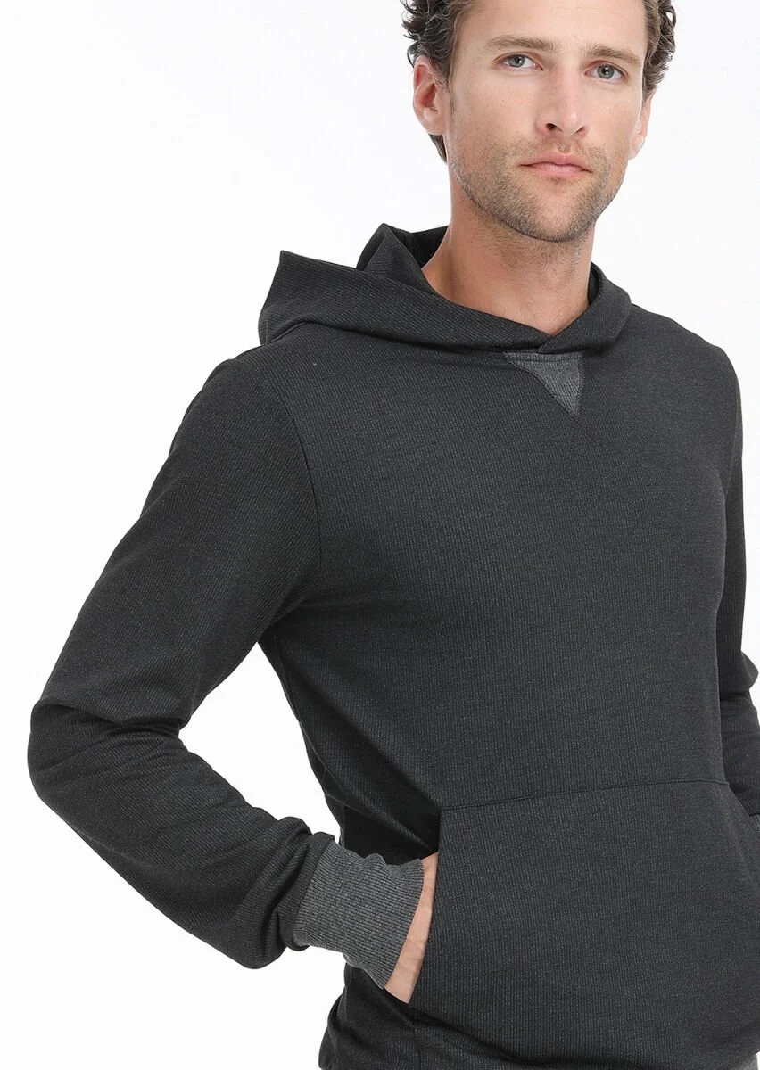 Antrasit Kapüşonlu Çizgili Sweatshırt - 4