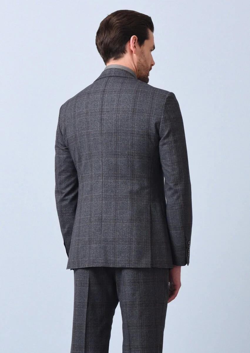 Antrasit Kareli Modern Fit Yün Karışımlı Takım Elbise - 5
