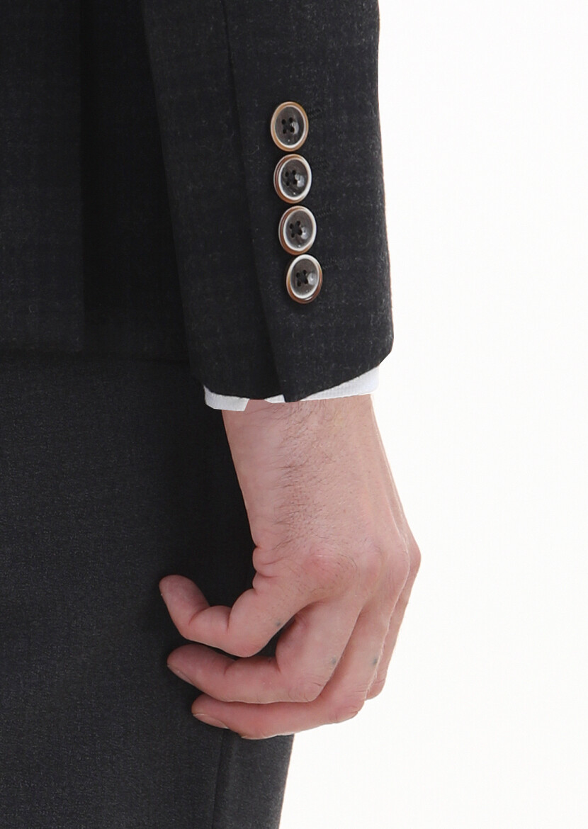 Antrasit Kareli Zeroweight Slim Fit %100 Yün Ceket - 4