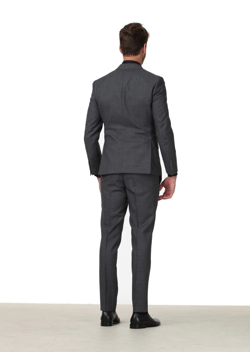 Antrasit Kareli Zeroweight Slim Fit %100 Yün Takım Elbise - 5