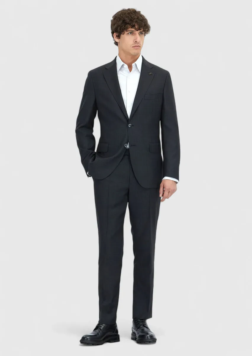 Antrasit Kareli Zeroweight Slim Fit %100 Yün Takım Elbise - 2