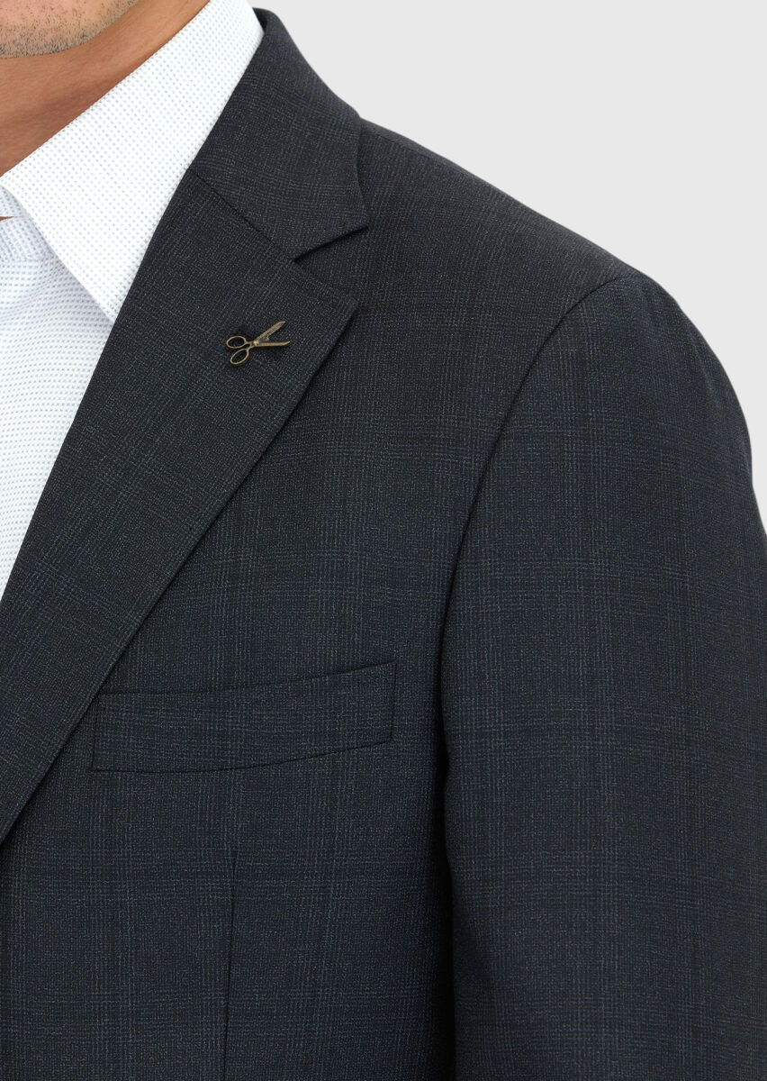 Antrasit Kareli Zeroweight Slim Fit %100 Yün Takım Elbise - 4