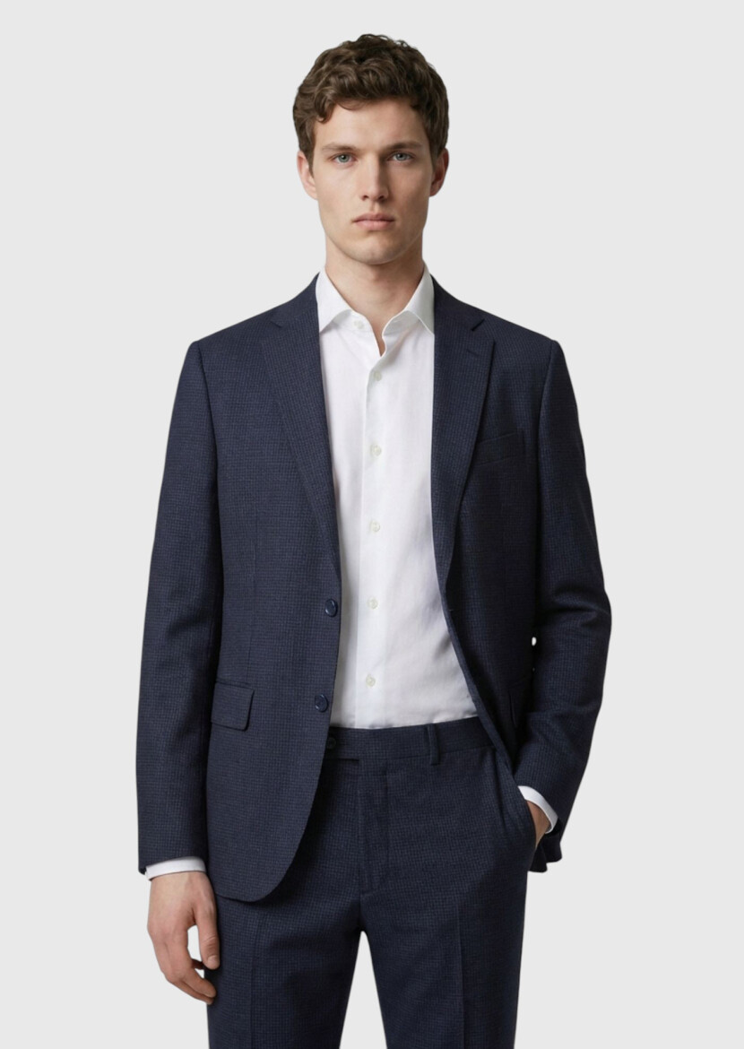 Antrasit Kareli Zeroweight Slim Fit %100 Yün Takım Elbise - 3