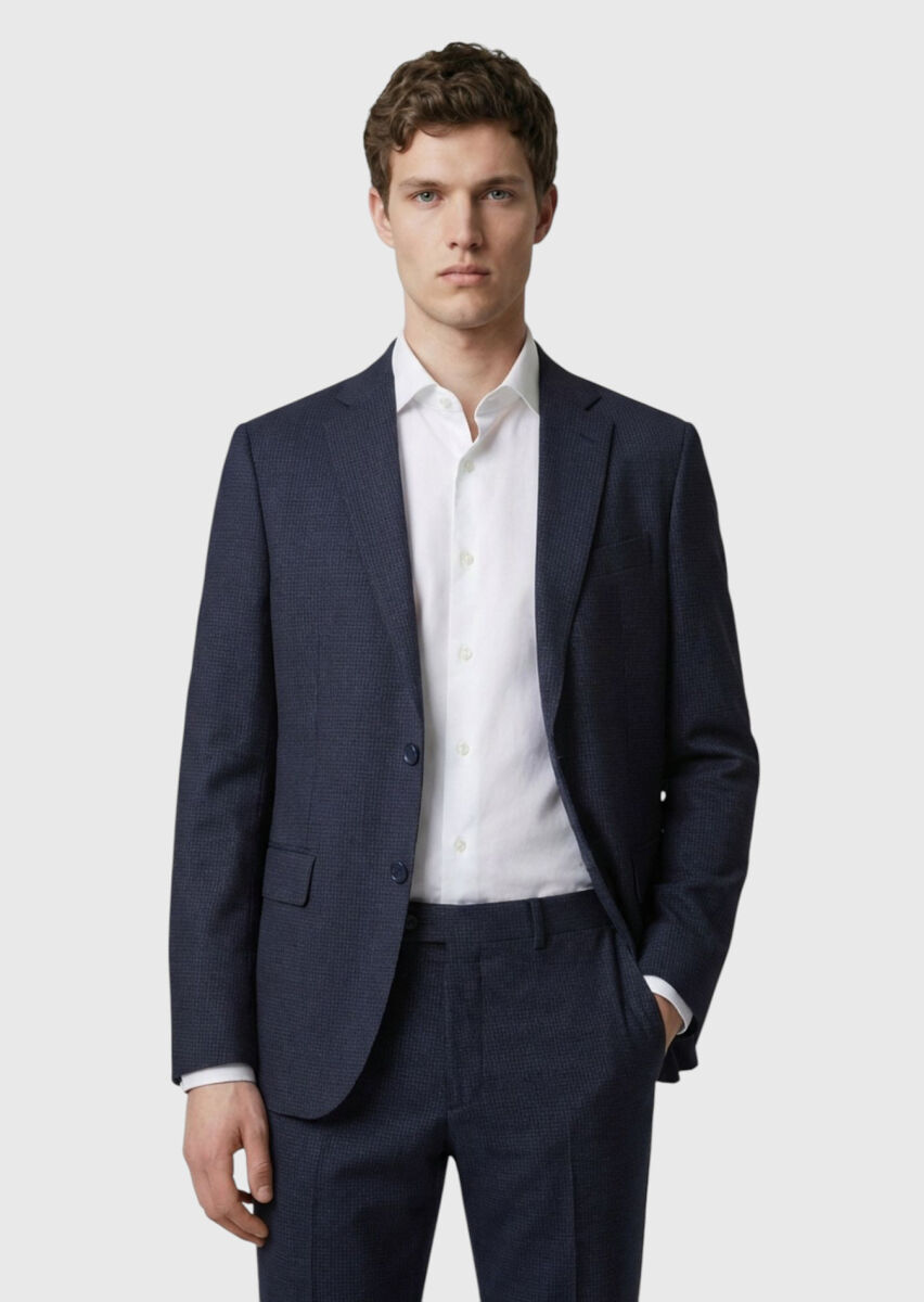 Antrasit Kareli Zeroweight Slim Fit %100 Yün Takım Elbise - 3