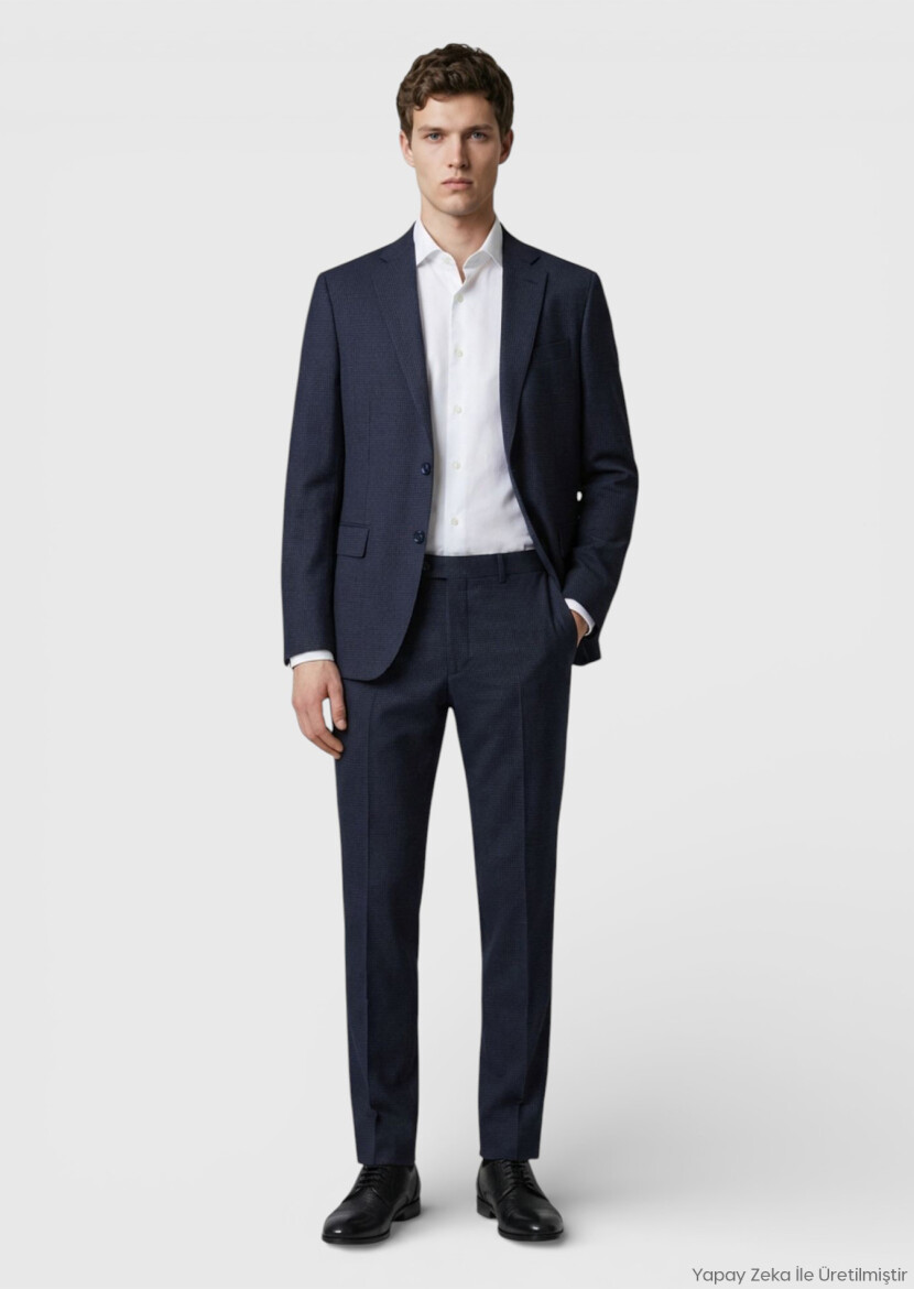 Antrasit Kareli Zeroweight Slim Fit %100 Yün Takım Elbise - RAMSEY