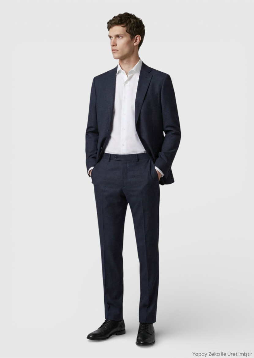 Antrasit Kareli Zeroweight Slim Fit %100 Yün Takım Elbise - RAMSEY