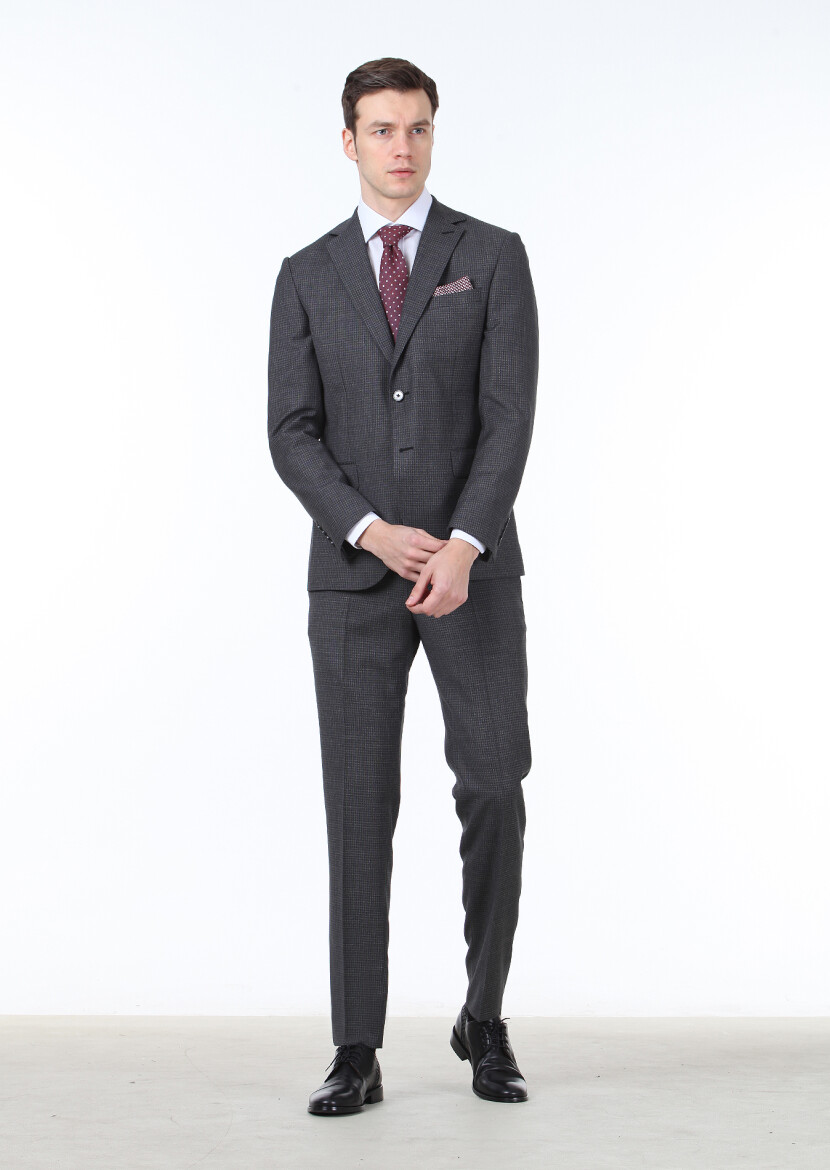 Antrasit Mikro Modern Fit %100 Yün Takım Elbise - 1