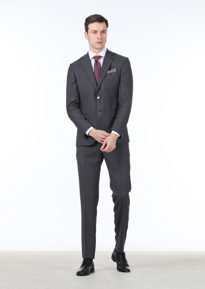 Antrasit Mikro Modern Fit %100 Yün Takım Elbise - 1