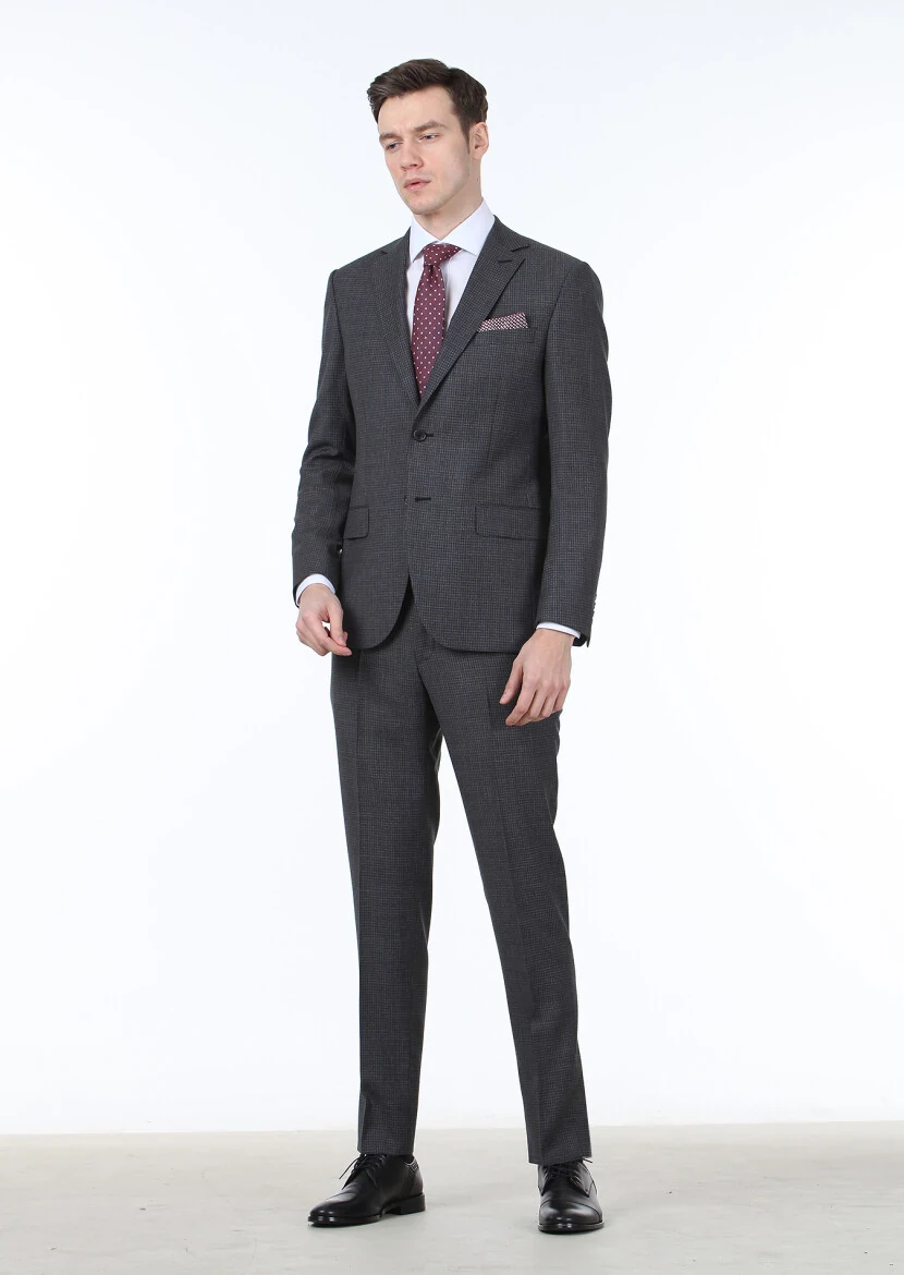 Antrasit Mikro Modern Fit %100 Yün Takım Elbise - 2