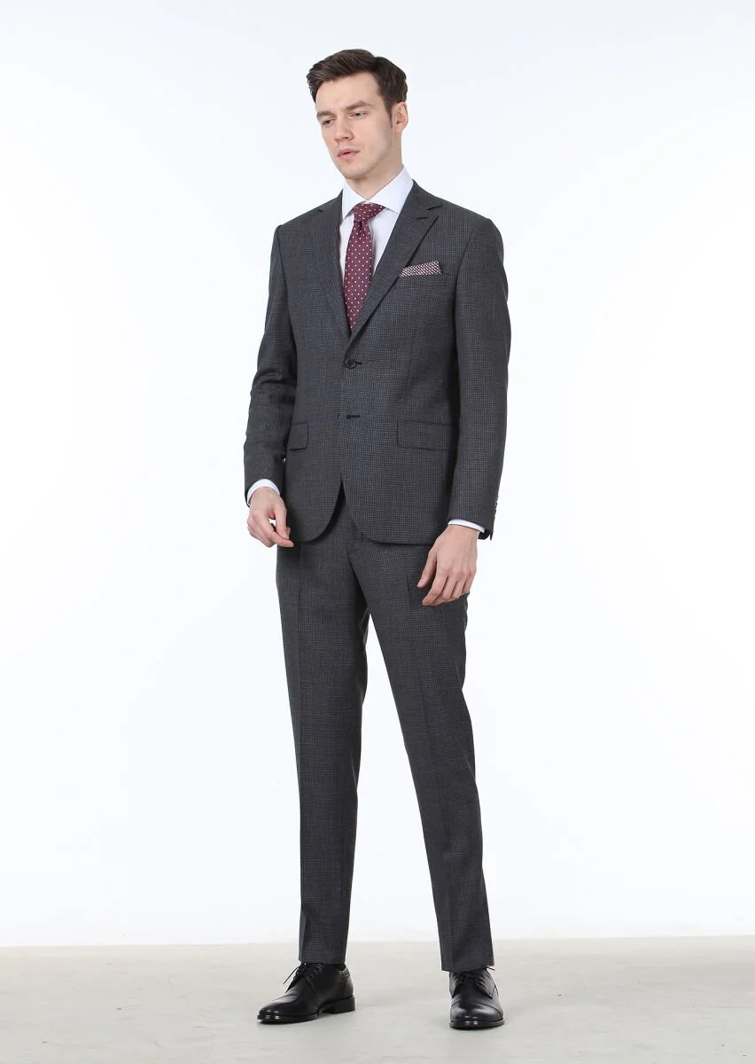 Antrasit Mikro Modern Fit %100 Yün Takım Elbise - 2