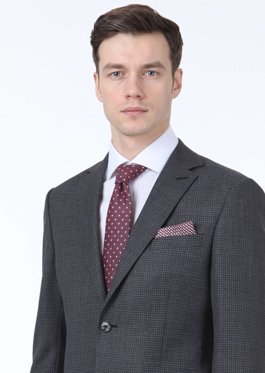 Antrasit Mikro Modern Fit %100 Yün Takım Elbise - 3