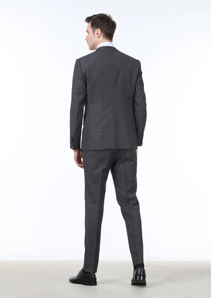 Antrasit Mikro Modern Fit %100 Yün Takım Elbise - 4