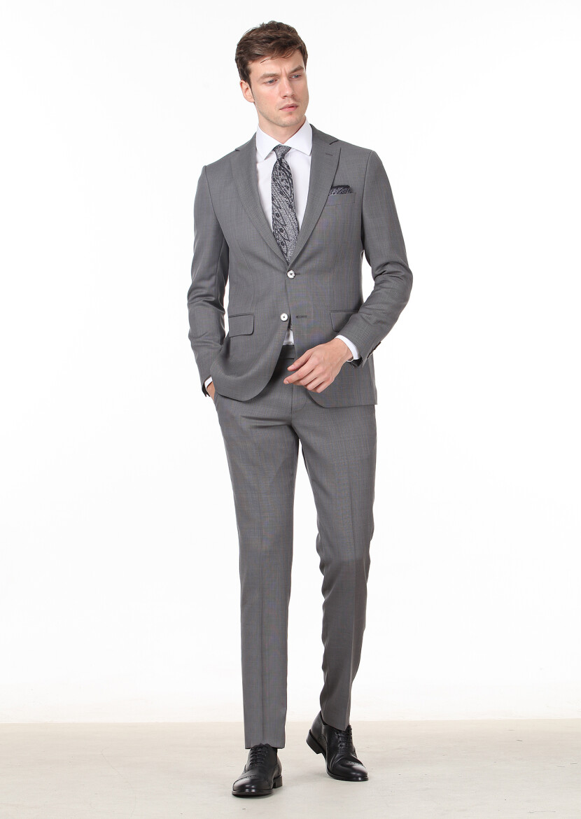 Antrasit Mikro Modern Fit %100 Yün Takım Elbise - 1