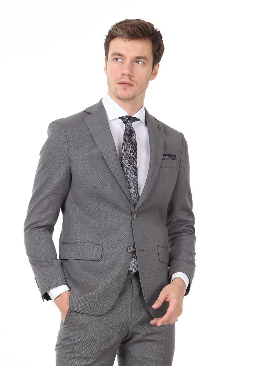 Antrasit Mikro Modern Fit %100 Yün Takım Elbise - 1