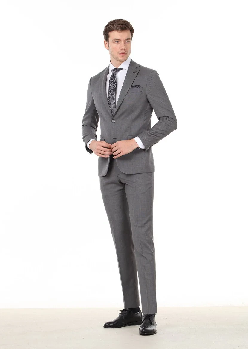 Antrasit Mikro Modern Fit %100 Yün Takım Elbise - 3