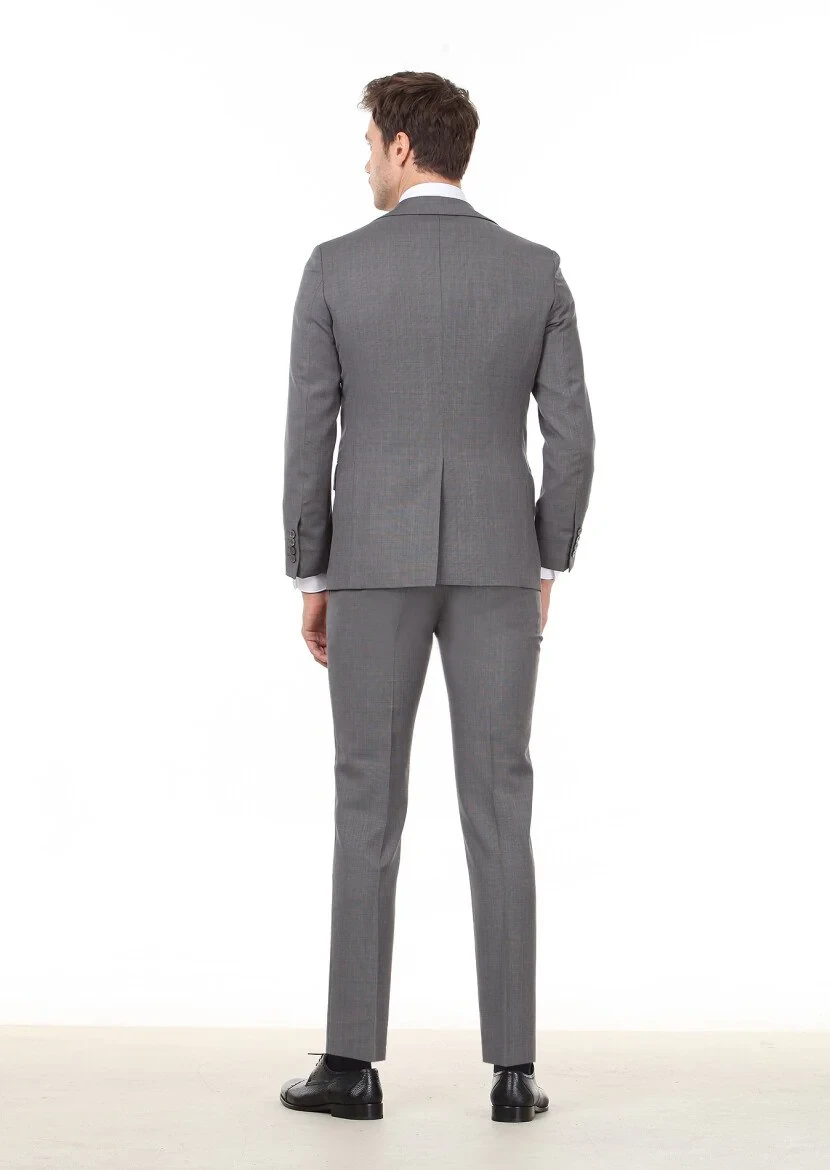 Antrasit Mikro Modern Fit %100 Yün Takım Elbise - 4
