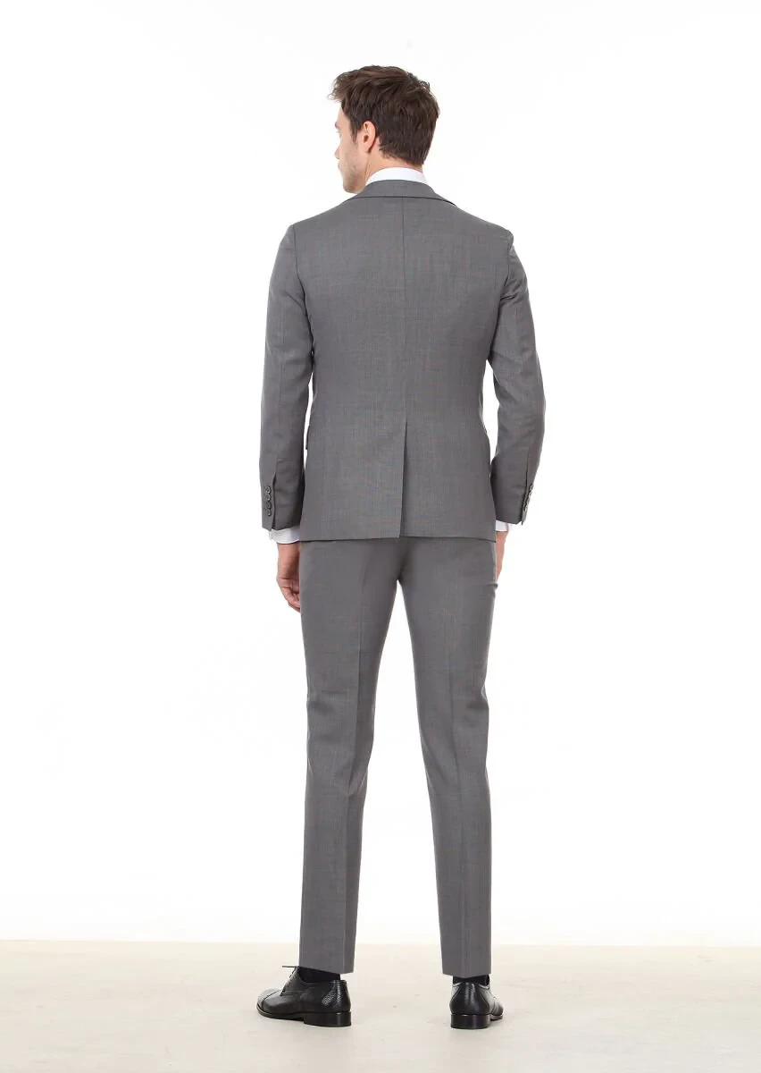 Antrasit Mikro Modern Fit %100 Yün Takım Elbise - 4