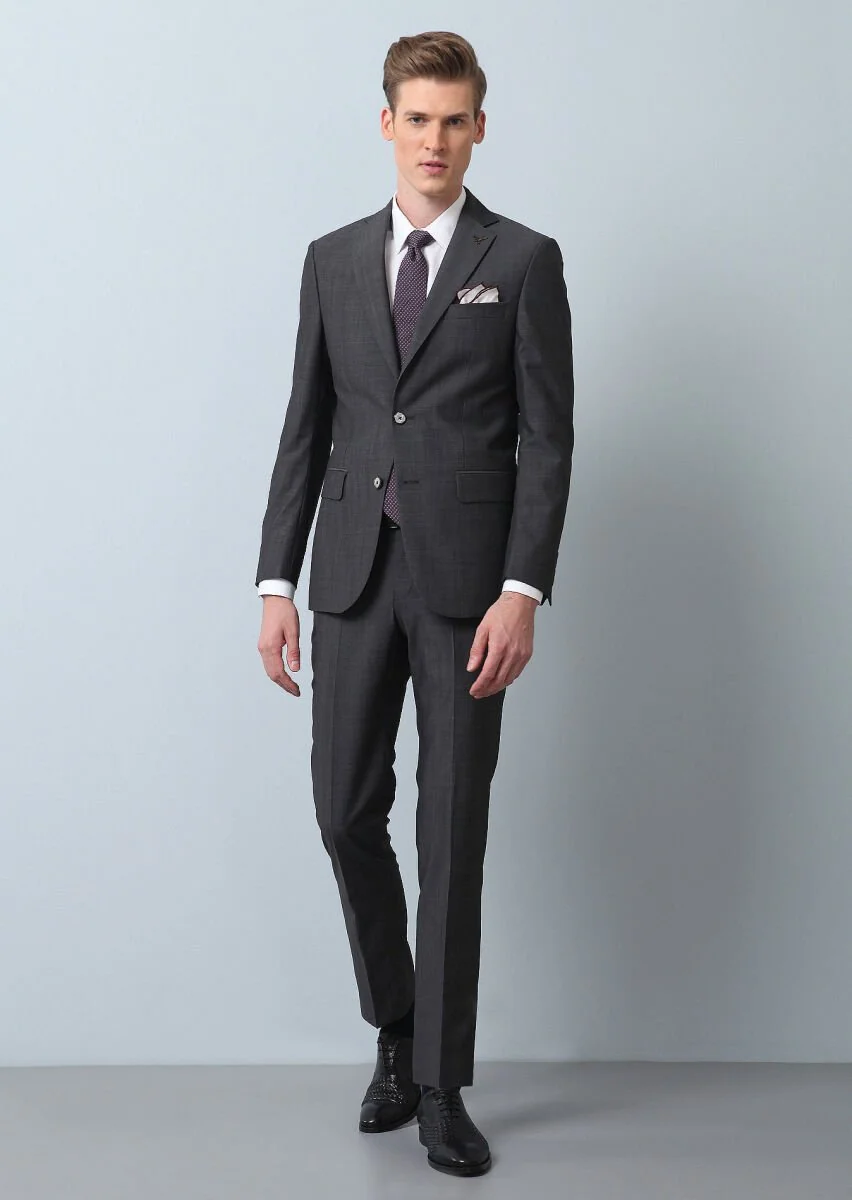 Antrasit Mikro Modern Fit %100 Yün Takım Elbise - 2