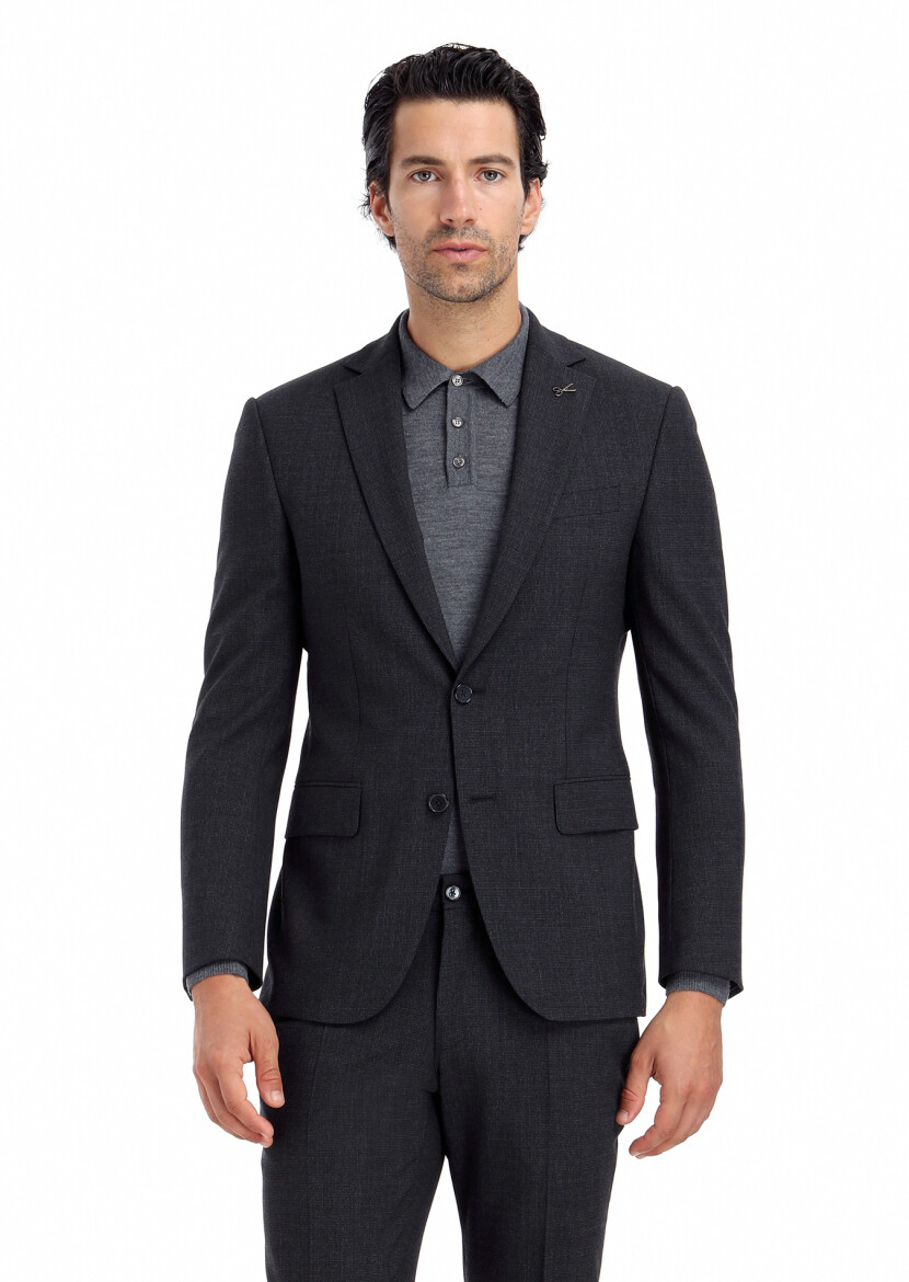 Antrasit Mikro Modern Fit Yün Karışımlı Takım Elbise - 4