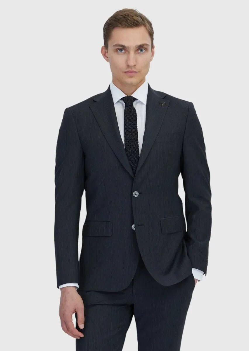 Antrasit Mikro Modern Fit Yün Karışımlı Takım Elbise - 1