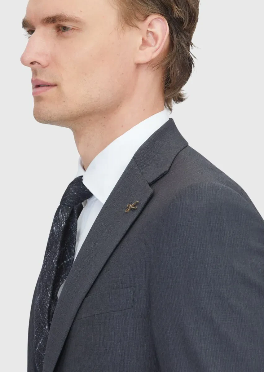 Antrasit Mikro Modern Fit Yün Karışımlı Takım Elbise - 5