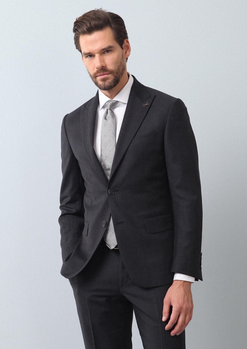 Antrasit Mikro Regular Fit %100 Yün Takım Elbise - 3