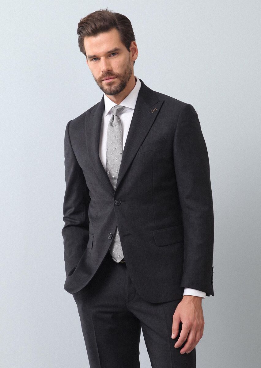 Antrasit Mikro Regular Fit %100 Yün Takım Elbise - 3