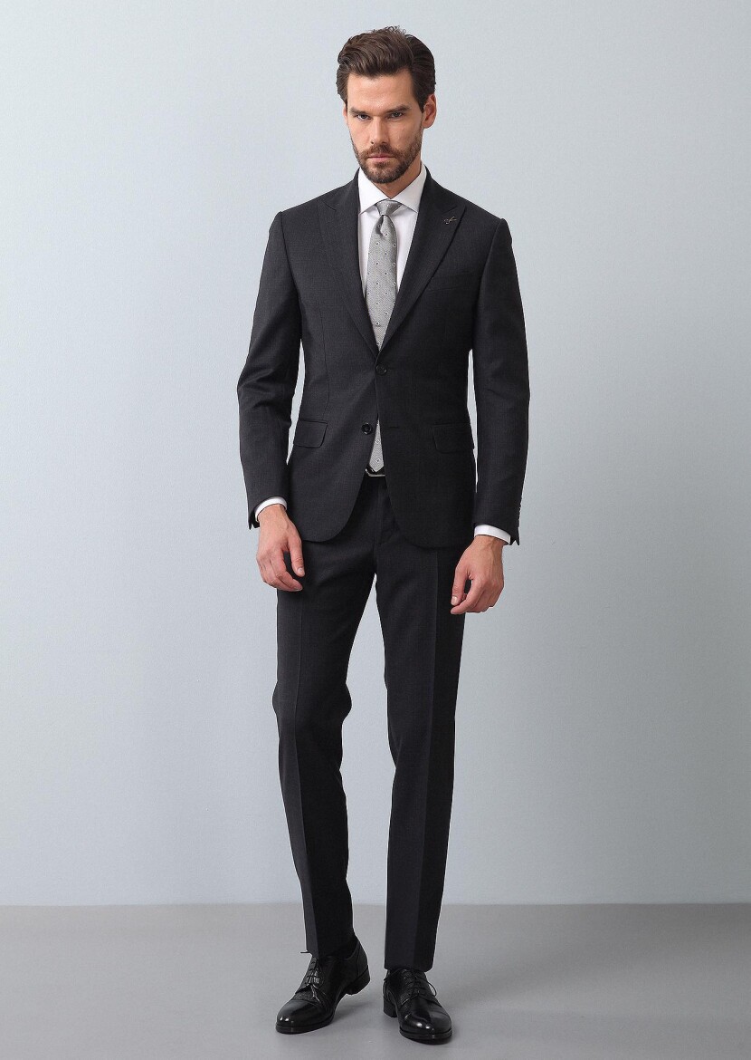 Antrasit Mikro Regular Fit %100 Yün Takım Elbise - 4