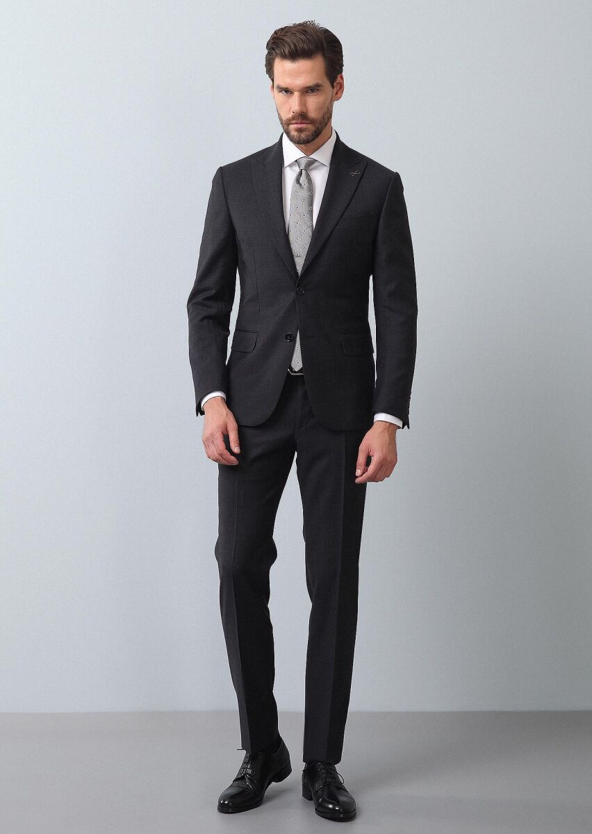 Antrasit Mikro Regular Fit %100 Yün Takım Elbise - 4
