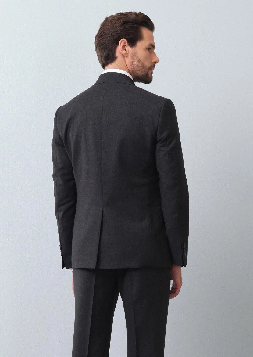 Antrasit Mikro Regular Fit %100 Yün Takım Elbise - 5