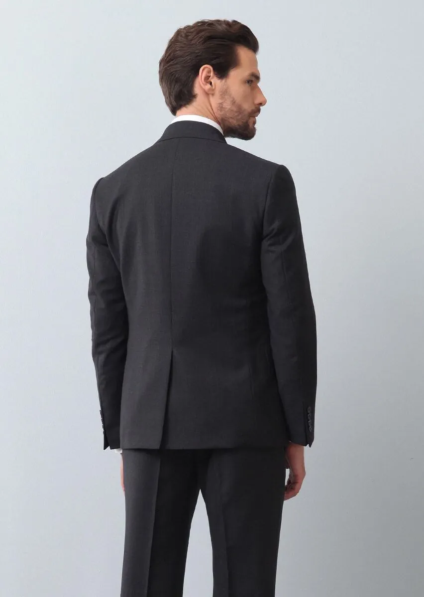 Antrasit Mikro Regular Fit %100 Yün Takım Elbise - 5