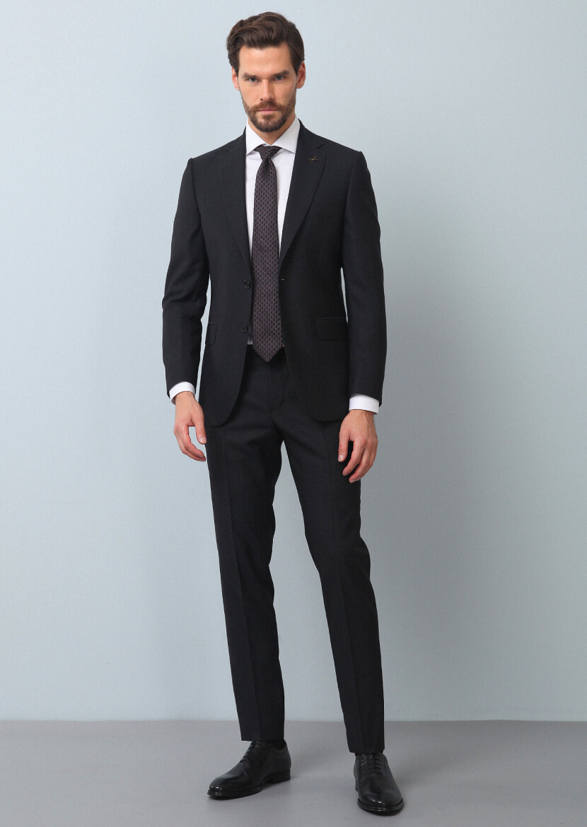 Antrasit Mikro Thin&taller Slim Fit %100 Yün Takım Elbise - 1