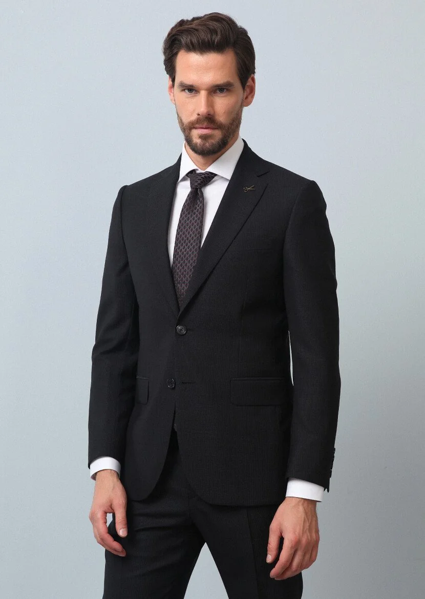 Antrasit Mikro Thin&taller Slim Fit %100 Yün Takım Elbise - 4