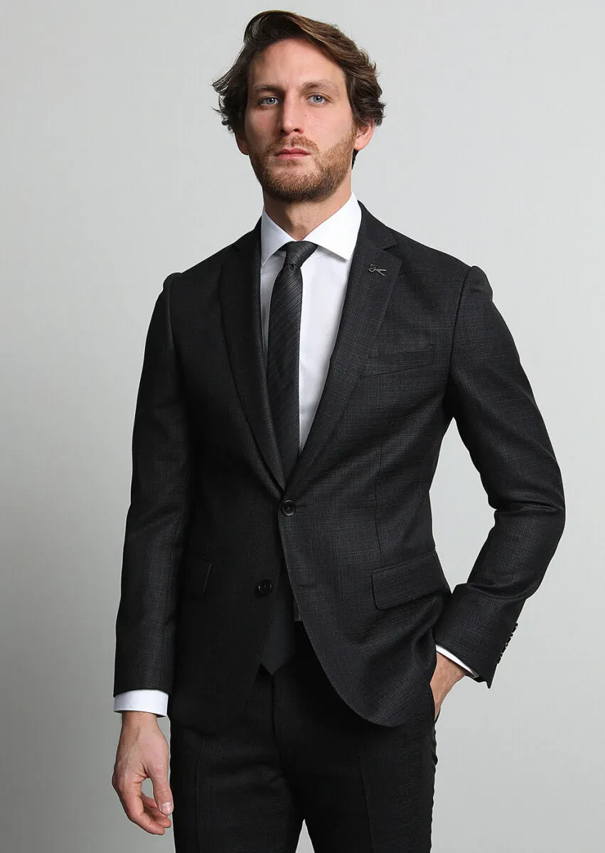 Antrasit Mikro Zeroweight Slim Fit %100 Yün Takım Elbise - 1