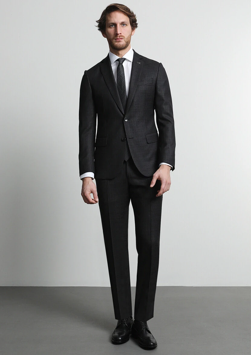 Antrasit Mikro Zeroweight Slim Fit %100 Yün Takım Elbise - 3