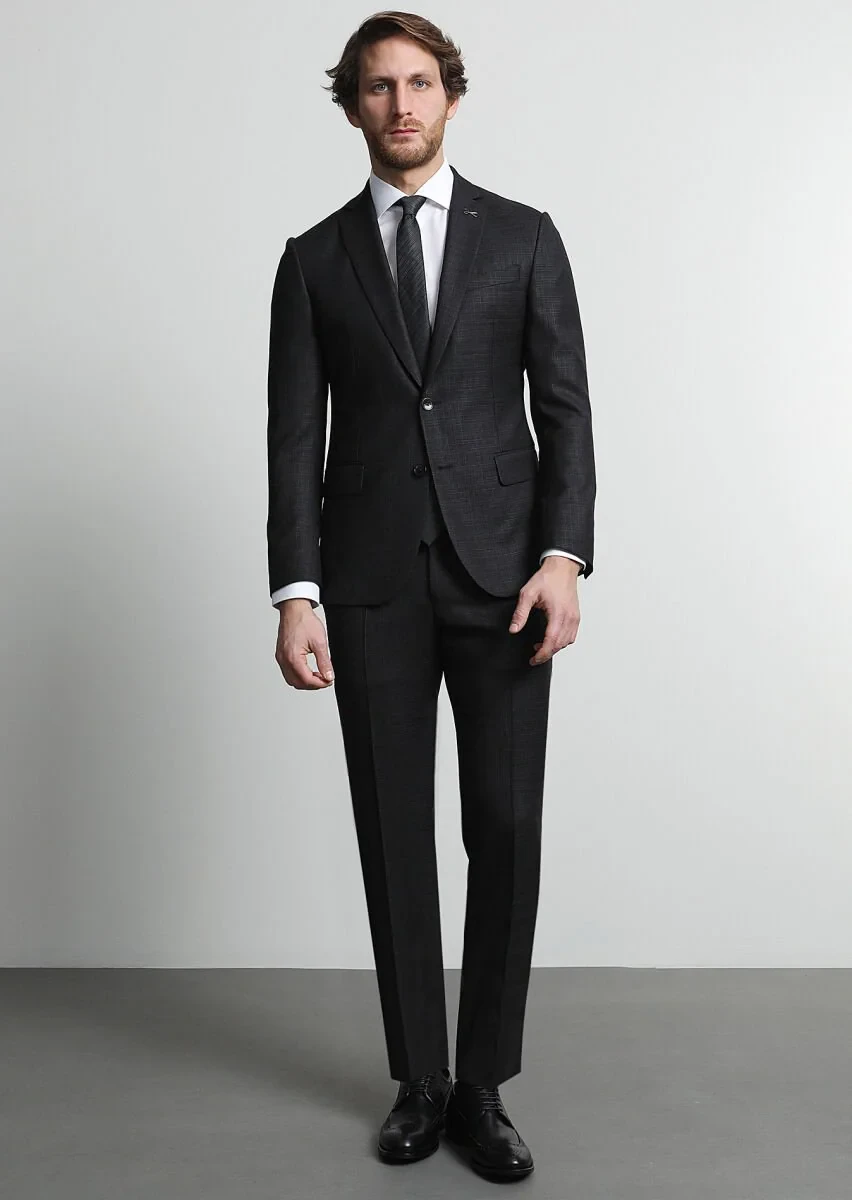 Antrasit Mikro Zeroweight Slim Fit %100 Yün Takım Elbise - 3