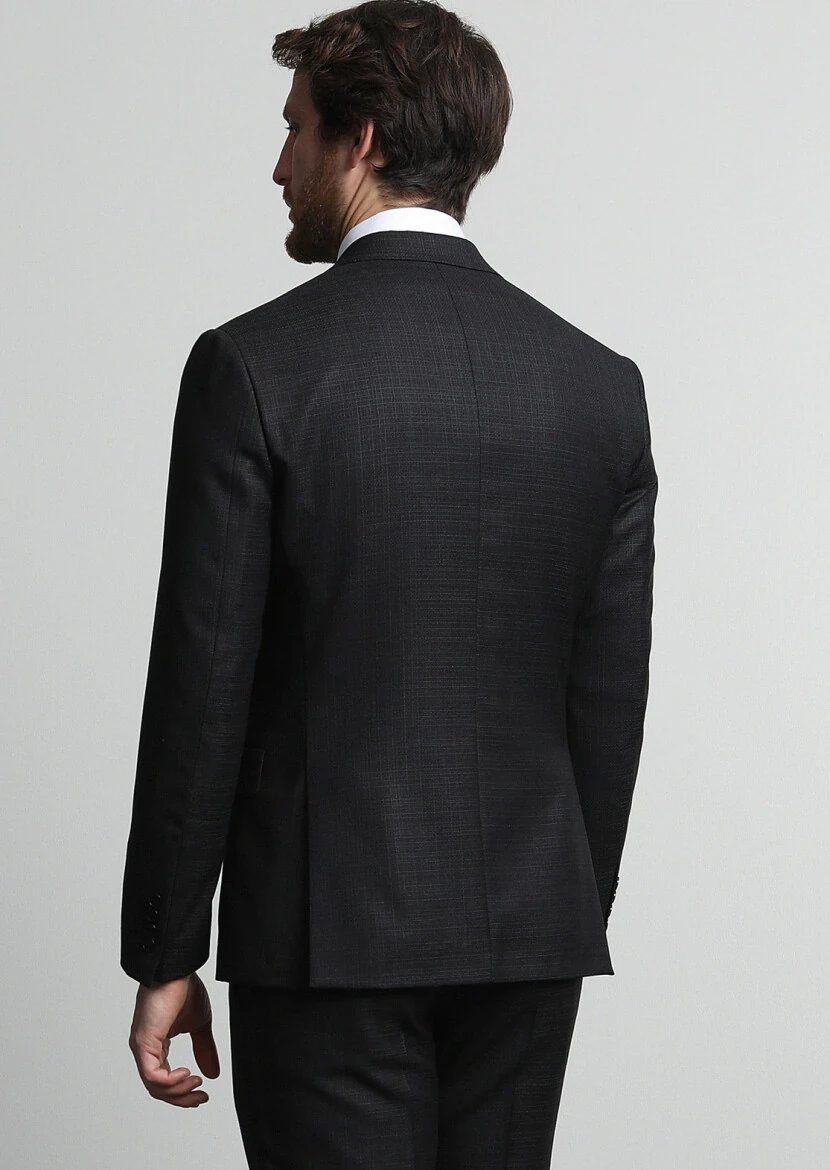Antrasit Mikro Zeroweight Slim Fit %100 Yün Takım Elbise - 4