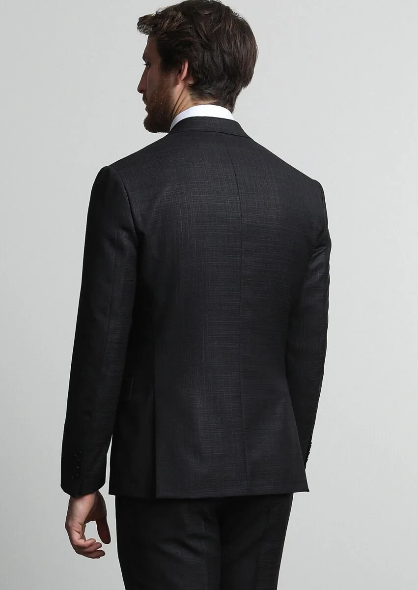 Antrasit Mikro Zeroweight Slim Fit %100 Yün Takım Elbise - 4