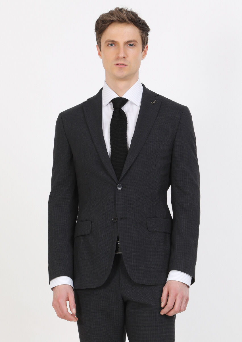 Antrasit Mikro Zeroweight Slim Fit İpek Karışımlı Takım Elbise - 1