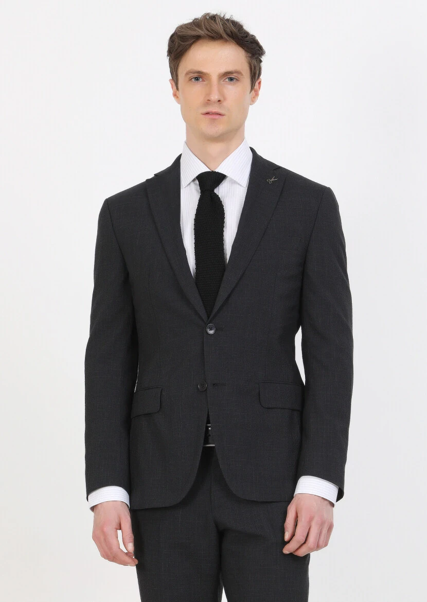 Antrasit Mikro Zeroweight Slim Fit İpek Karışımlı Takım Elbise - 1