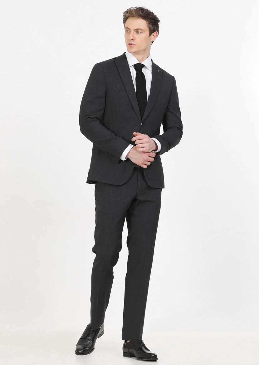 Antrasit Mikro Zeroweight Slim Fit İpek Karışımlı Takım Elbise - 3